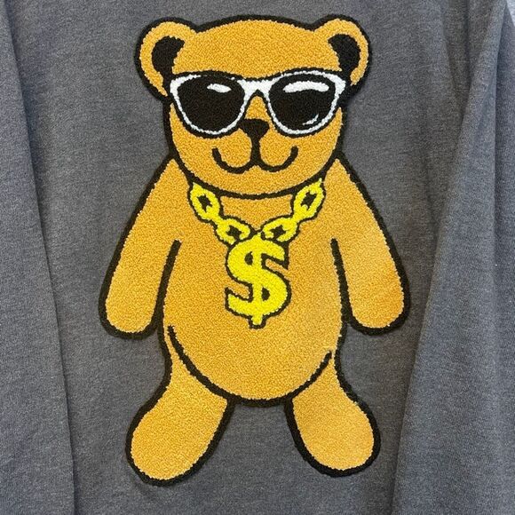 FOREVER 21 Graphic Bear Crewneck Sweatshirt Large Gray Hip Hop Dollar Chain - Picture 8 of 14